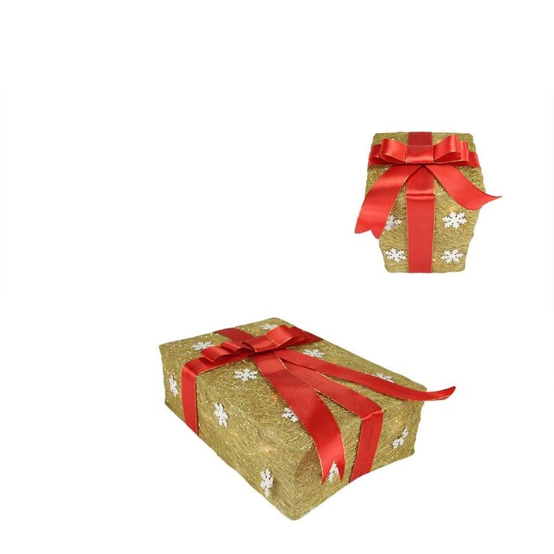 3 Gold Red Snowflake Gift Box Outdoor Christmas Yard Art Decor 13"