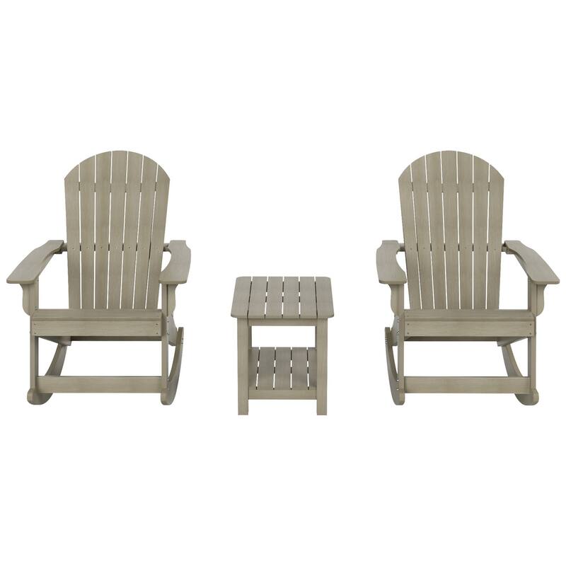 Vineyard HIPS Outdoor Eco-Friendly All Weather Seashell Rocking Adirondack Chairs with Side Table (3-Piece Set)