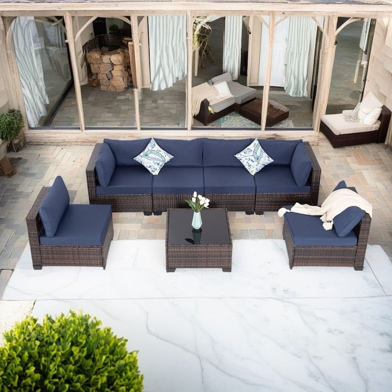 7 Pieces Outdoor Conversation Sets Patio Sectional Furniture Set--Clearance
