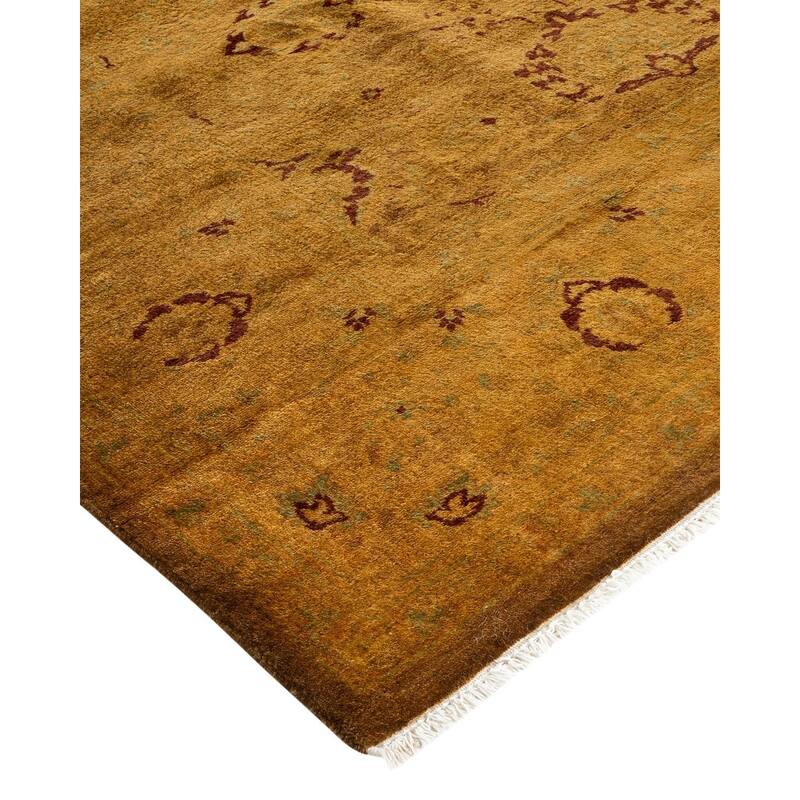 Overton Hand Knotted Wool Vintage Inspired Modern Contemporary Overdyed Gold Area Rug - 6' 2" x 14' 10"
