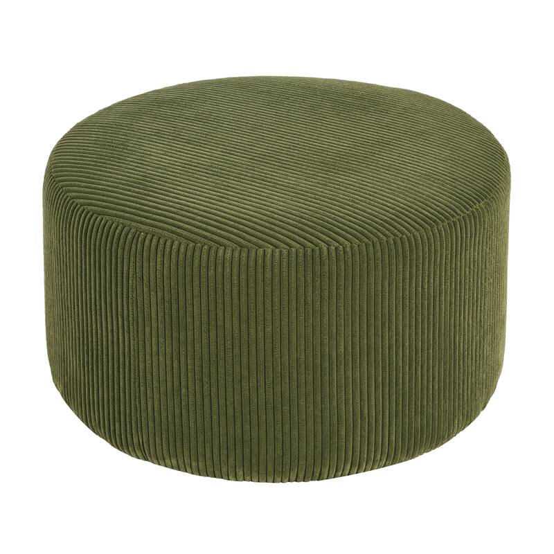 Corduroy Upholstered Round Ottoman - Olive Green Stylish Accent Table