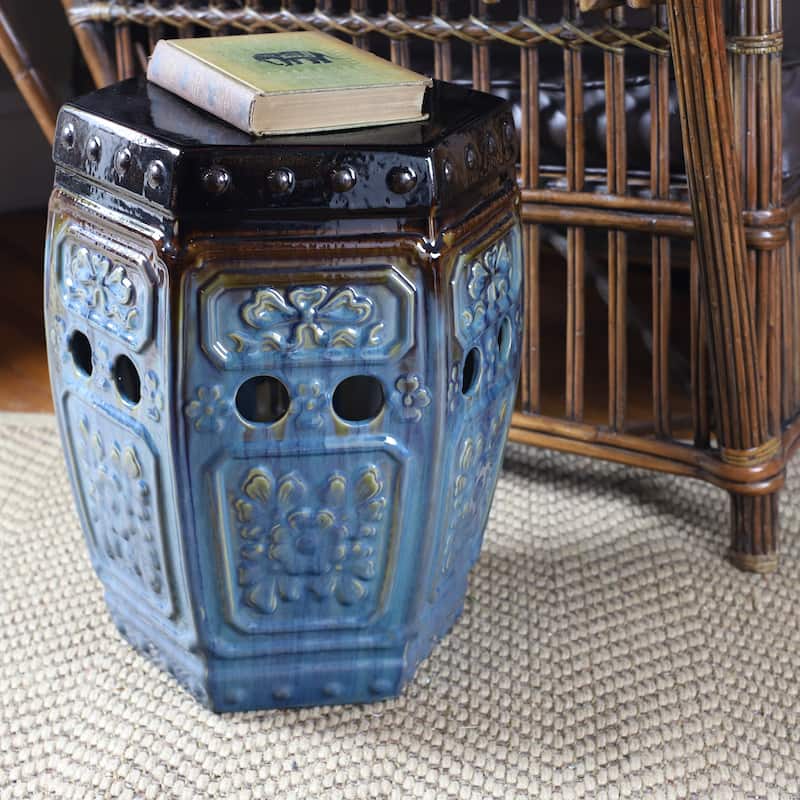 Euro Ceramica 18" Tao Collection Indoor and Outdoor Decorative Garden Stool - 13 x 15 x 18