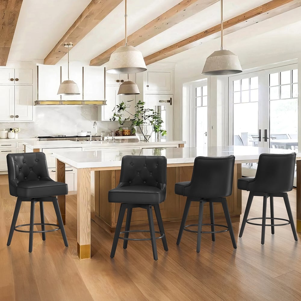 Modern 26 in. Counter Height Barstools 360 Free Swivel Set of 4 Bar Stools with Back