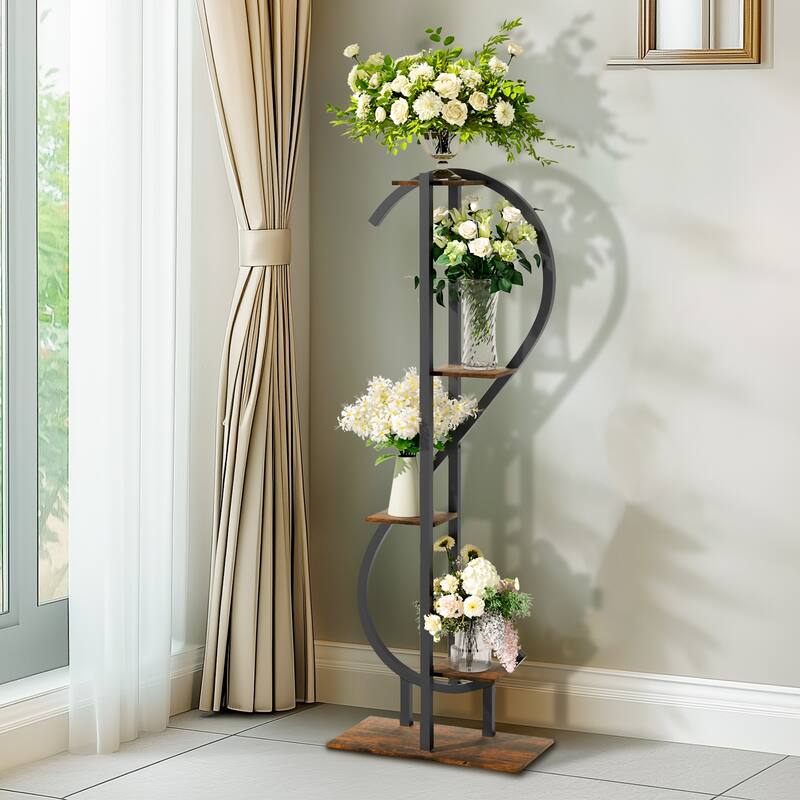 S-shaped Iron Plant Stand Indoor 5-Tier Green Plants Bonsai Holder - 60" Height