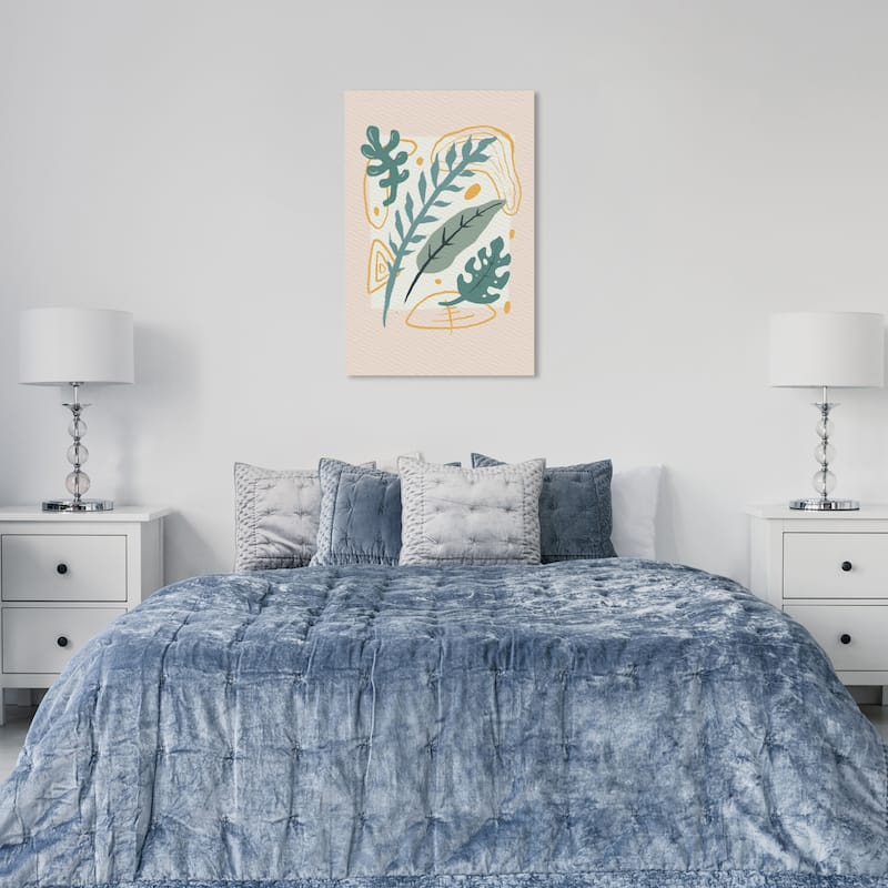 Wynwood Studio Canvas Floral and Botanical Vegetation Green and Pastel Orange Bohemian & Eclectic Wall Art Canvas Print - 36 x 24