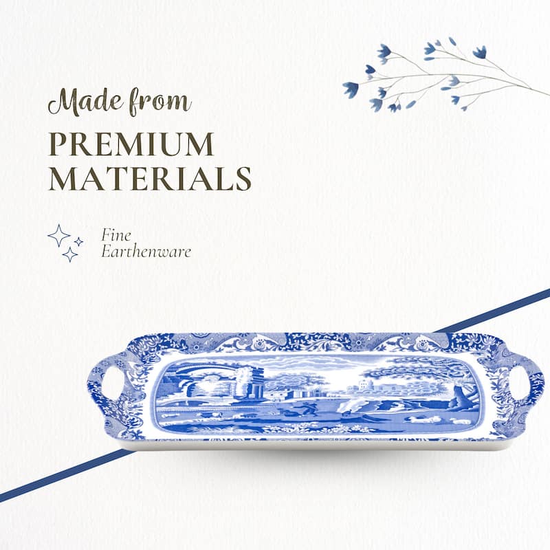 Pimpernel Blue Italian Large Melamine Handled Tray - 19.25" x 11.5"