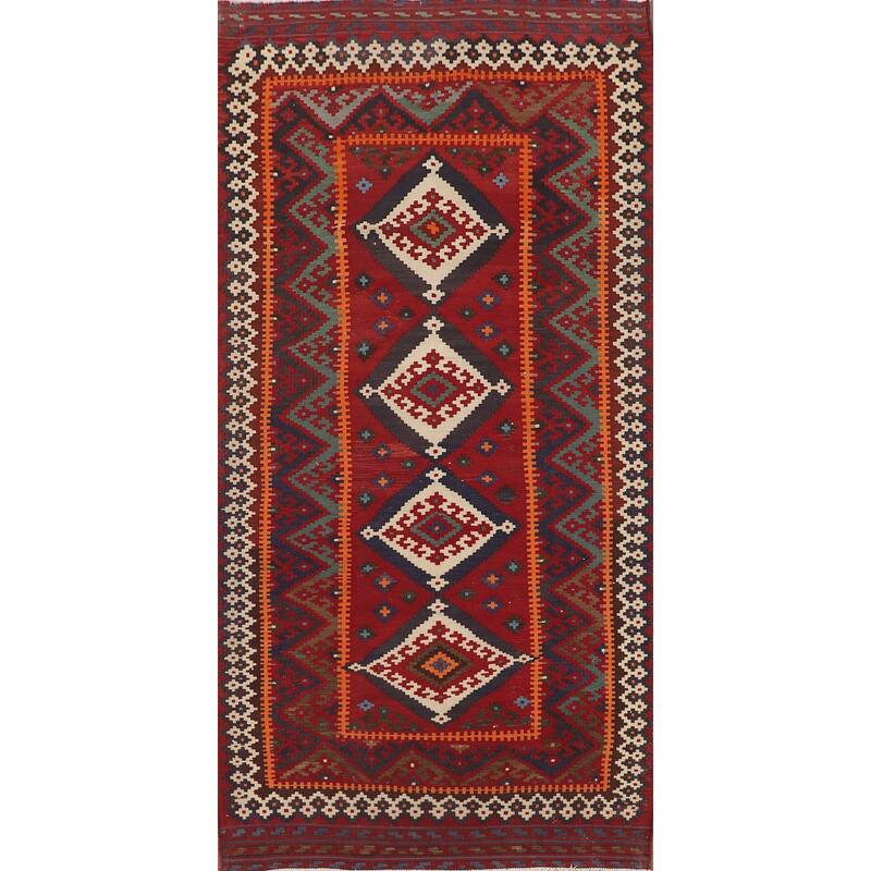 Kilim Qashqai Persian Vintage Rug Flatweave Wool Carpet - 4'10"x 11'3"
