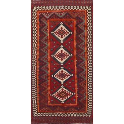 Kilim Qashqai Persian Vintage Rug Flatweave Wool Carpet - 4'10"x 11'3"
