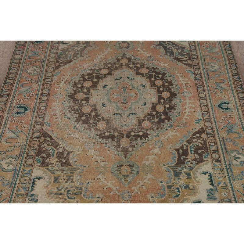 Vintage Orange Tabriz Persian Rug Handmade Traditional Wool Carpet - 6'7" x 9'4"