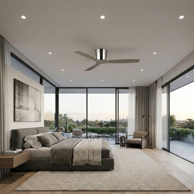 54" Transitional Solid Wood 3-Blade Chrome Flush Mount Ceiling Fan with Remote, No Light