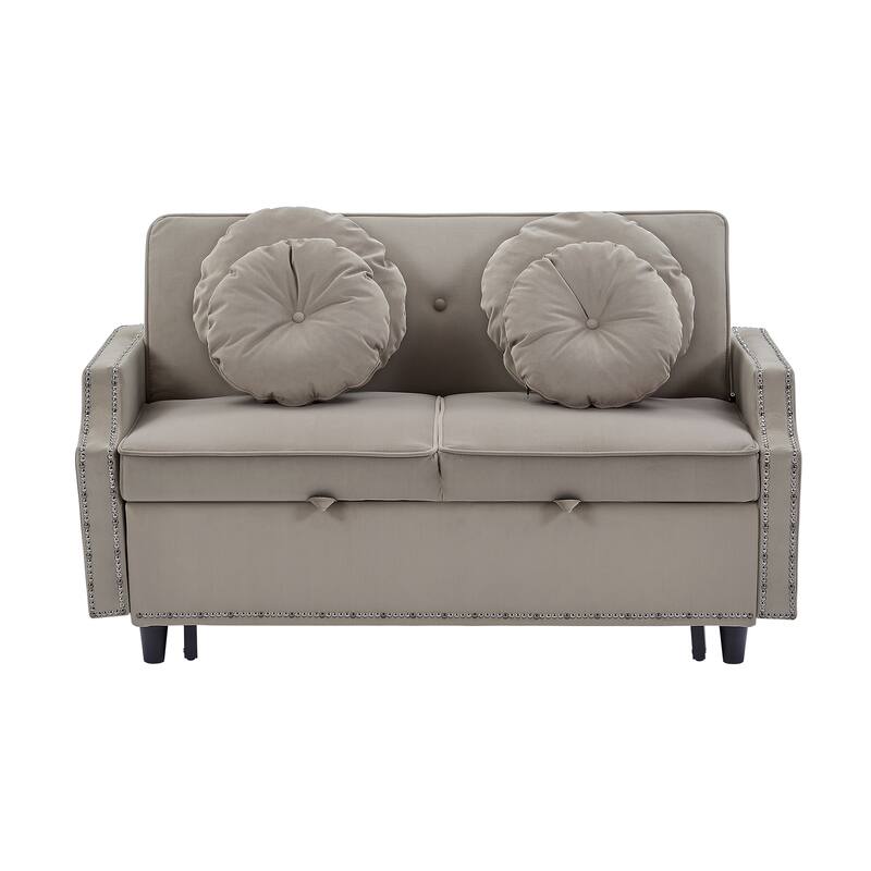 Loveseat Sofa Bed with Adjustable Button Tufted Backrest, 2 USB Ports and 4 Pillows