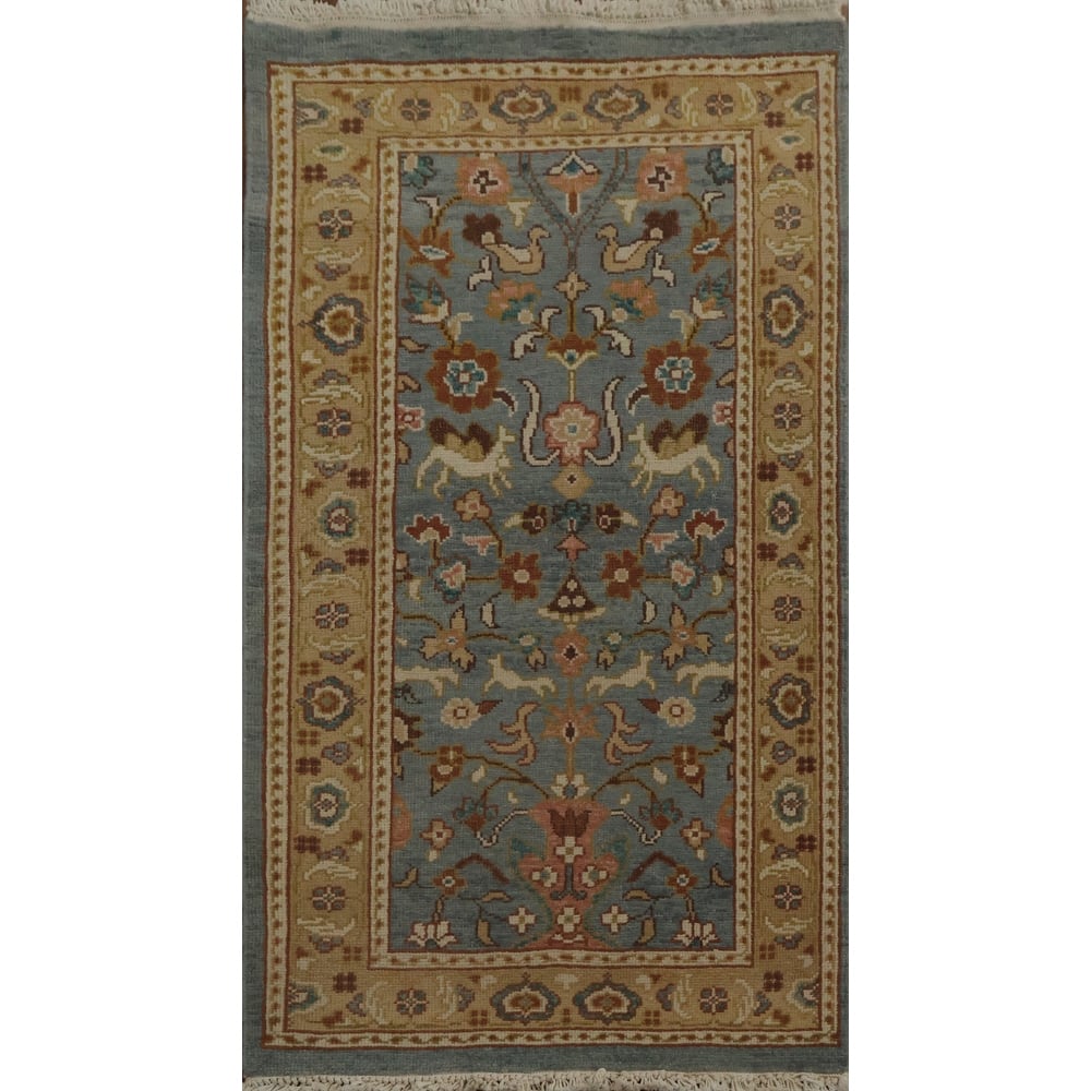 Hand Knotted Oriental 100% Wool Carpet Traditional All-Over Navy Blue & Blues Ziegler Area Rug - 3' 10'' X 2' 1''