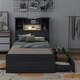 preview thumbnail 1 of 31, Twin Size Storage Platform Bed Frame with 4-Shelves & 2-Drawers, Grey Finish Kids Bed Frame with LED Light and Silent Slats Grey