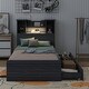 preview thumbnail 2 of 31, Twin Storage Platform Bed with 4 Shelves, 2 Drawers, LED Light, Grey
