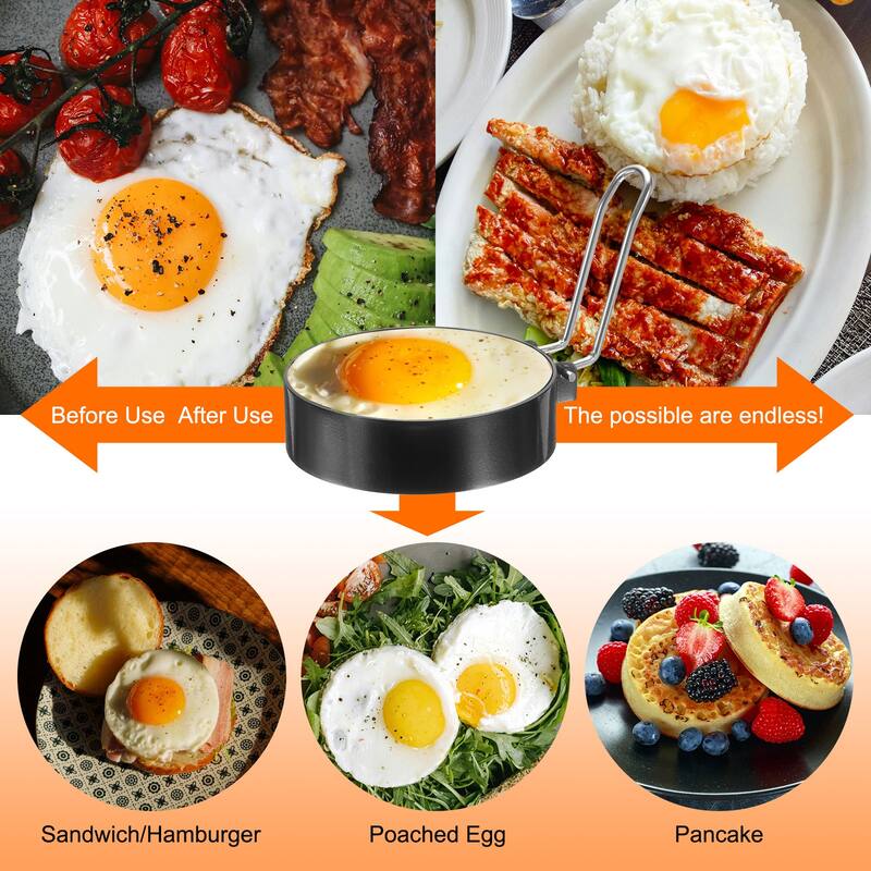 Heart Egg Rings Nonstick Pancake Cooking Ring with Silicone Handle - Black