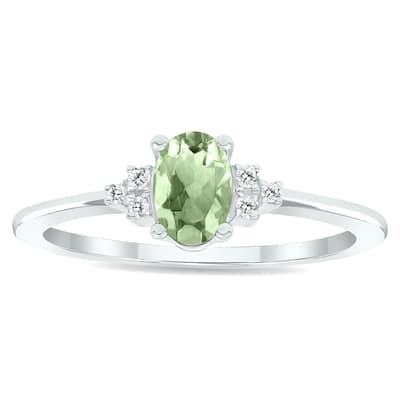 Women's Green Amethyst and Diamond Half Moon Ring in 10K White Gold