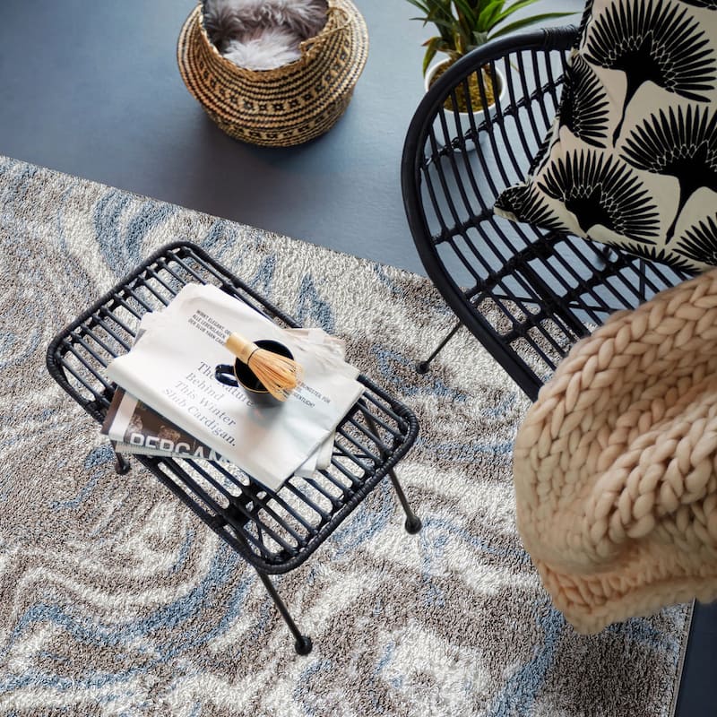 Abstract Marble Shag Rug - Anthracite Dark Gray - Plush Medium Pile, Durable with Jute Backing