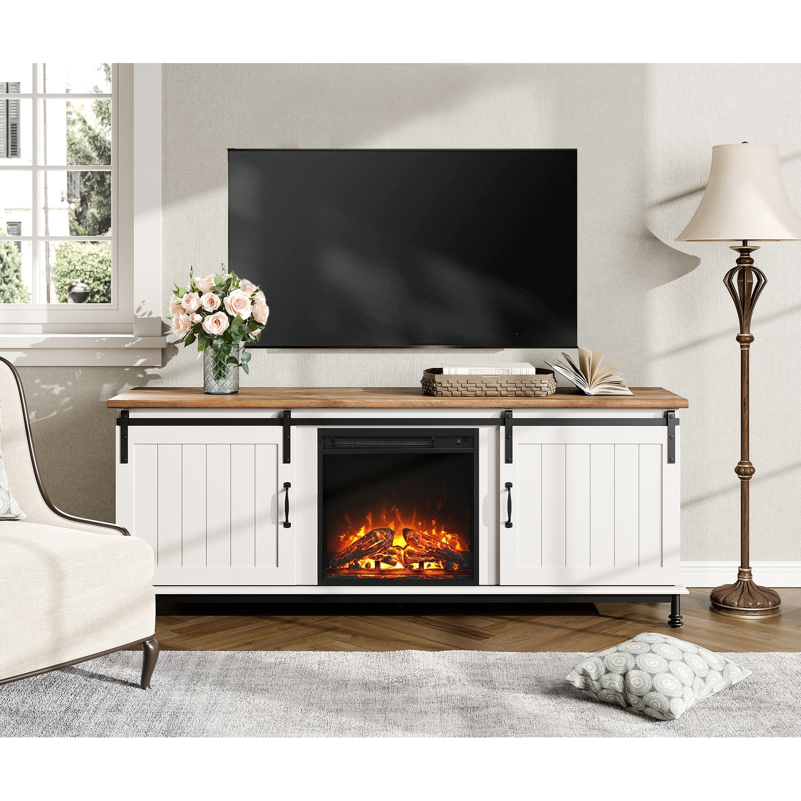 White shop fireplace console