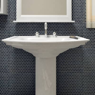 Merola Tile Hudson Penny Round Matte Black 12" x 12.63" Porcelain Mosaic Tile