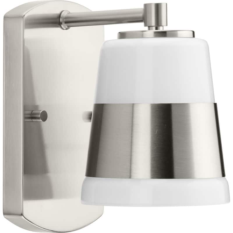 Haven Collection One-Light Brushed Nickel Opal Glass Luxe Industrial Bath Light - 4.75 in x 6.75 in x 7.87 in