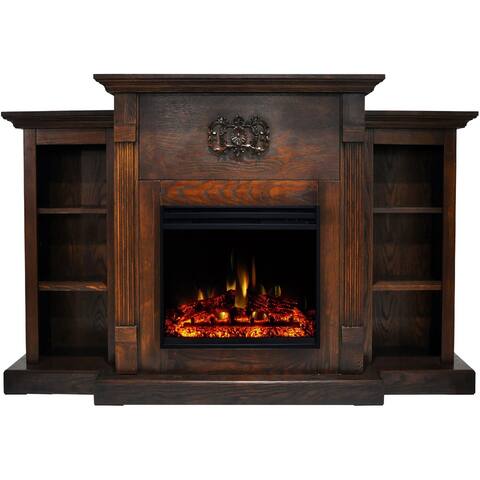 Hanover Classic Electric Fireplace Heater with 72-In. Walnut Mantel, Bookshelves, Deep Log Display and Remote - 72 Inch