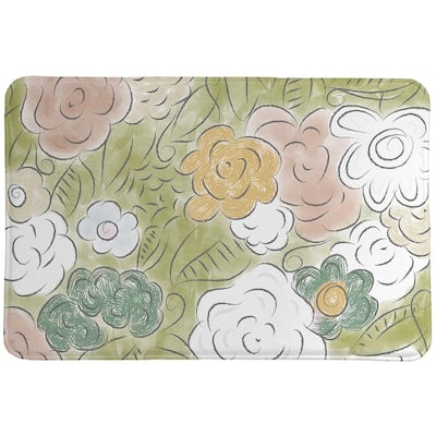 Green Garden Petals Memory Foam Rug