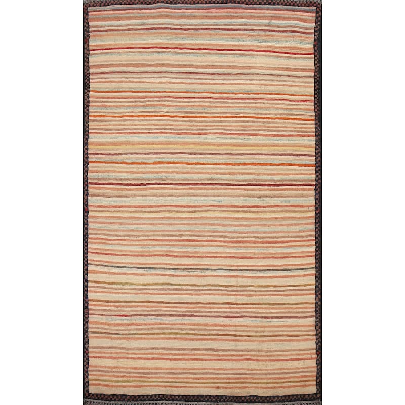 Modern Striped Gabbeh Kashkoli Oriental Area Rug Handmade Wool Carpet - 2'6" x 4'1"