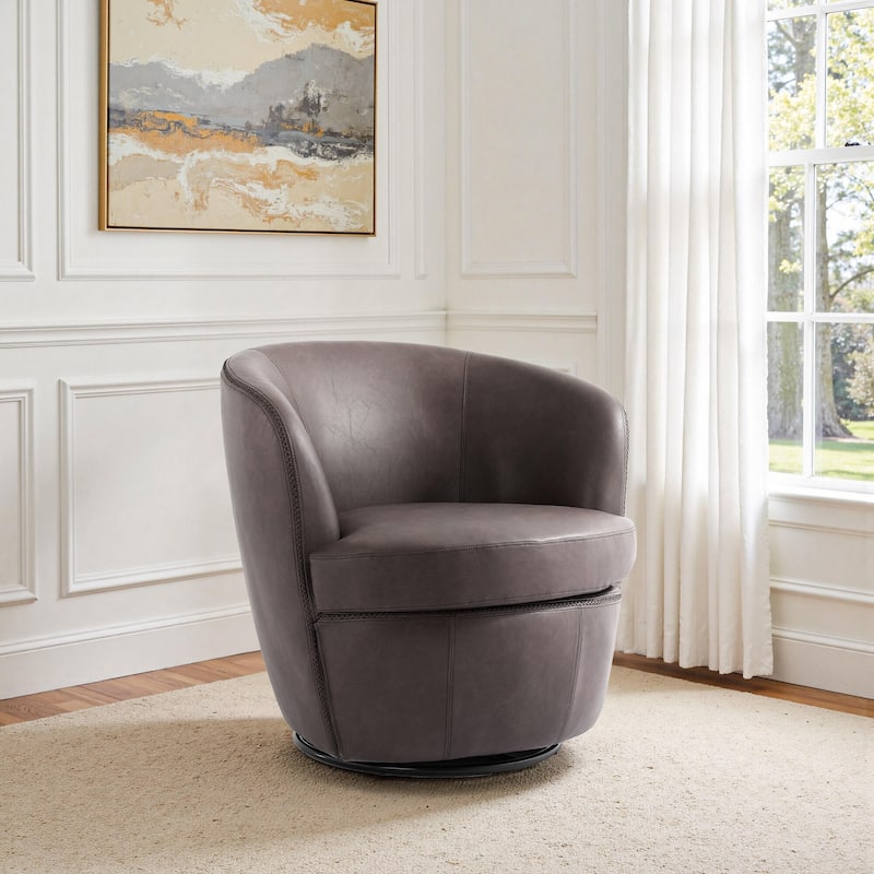 Modern Swivel Leather Accent Chair Upholstered Barrel Chair