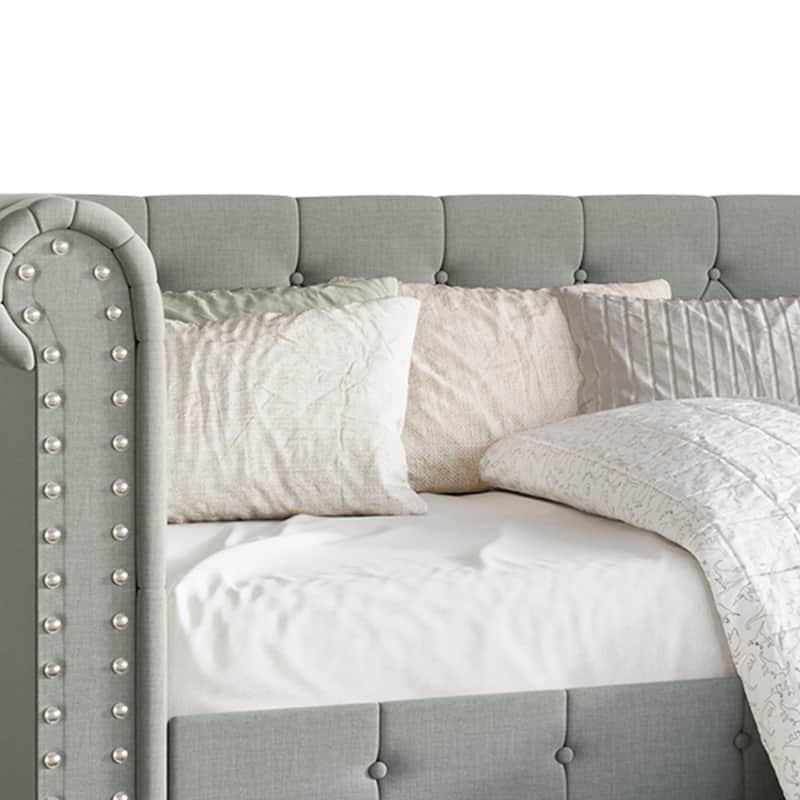 CraftPorch Twin Size Chesterfield Daybed In Linen With Trundle