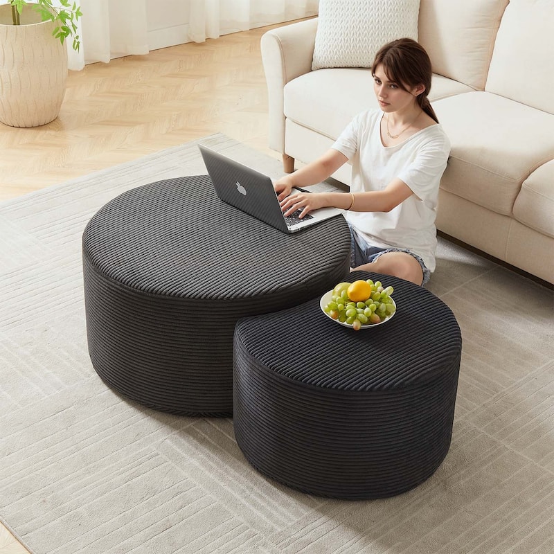 Upholstered Round Tables for Living Room,Set of 2