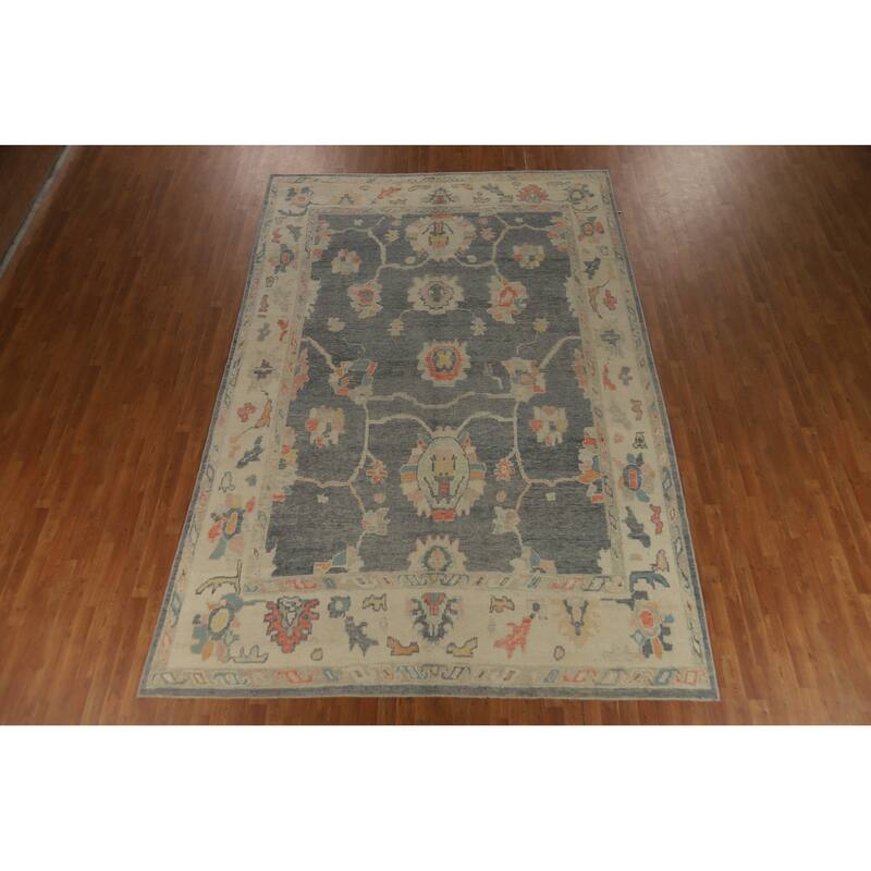 Hand Knotted Oriental 100% Wool Carpet Transitional All-Over Greys & Charcoal Oushak Area Rug - 12' 8'' X 8' 7''