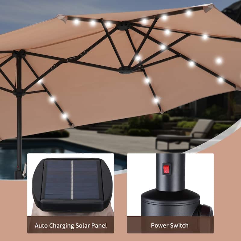 Autlaycil 13 ft Patio Umbrella with 36 Solar Lights & Crank System for Outdoor