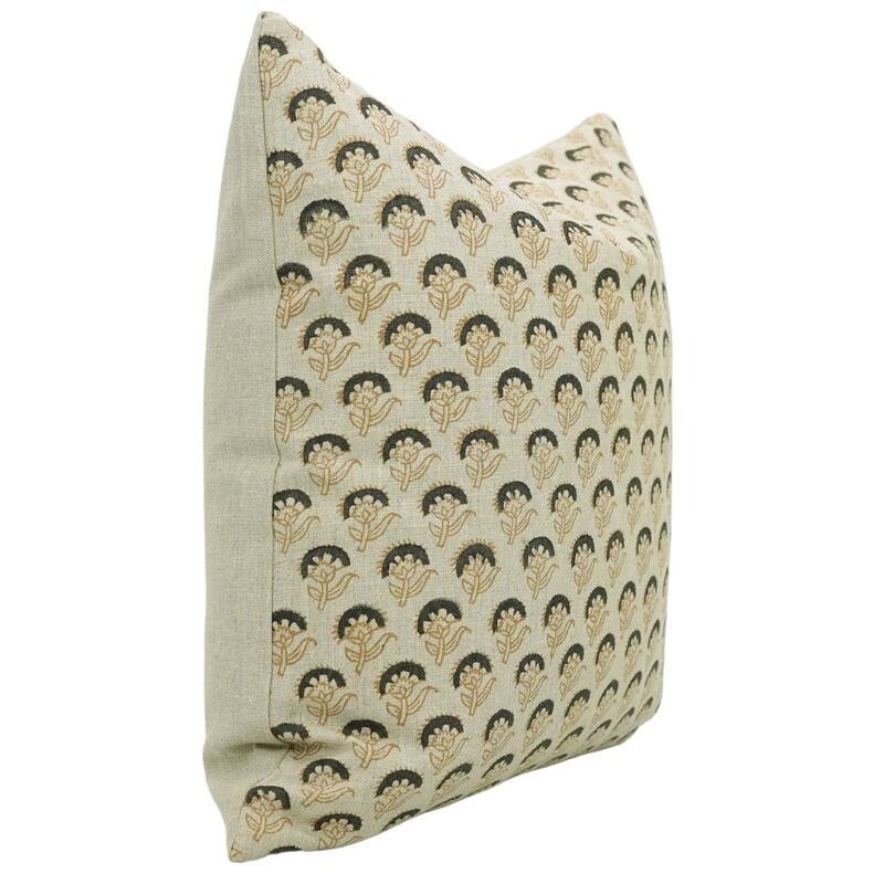 Linen Farmhouse Block print pillow Cover - Juju Flower