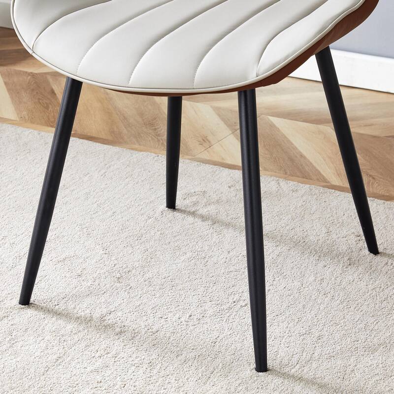 Vertical Striped Backrest Dining Chair with Metal Legs Upholstered Chair for Dining Room Dining Chair, Set of 4