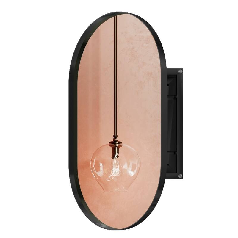 20 in. x 34 in. Oval Metal Framed Recessed Bathroom Medicine Cabinet with Mirror and Adjustable Shelves