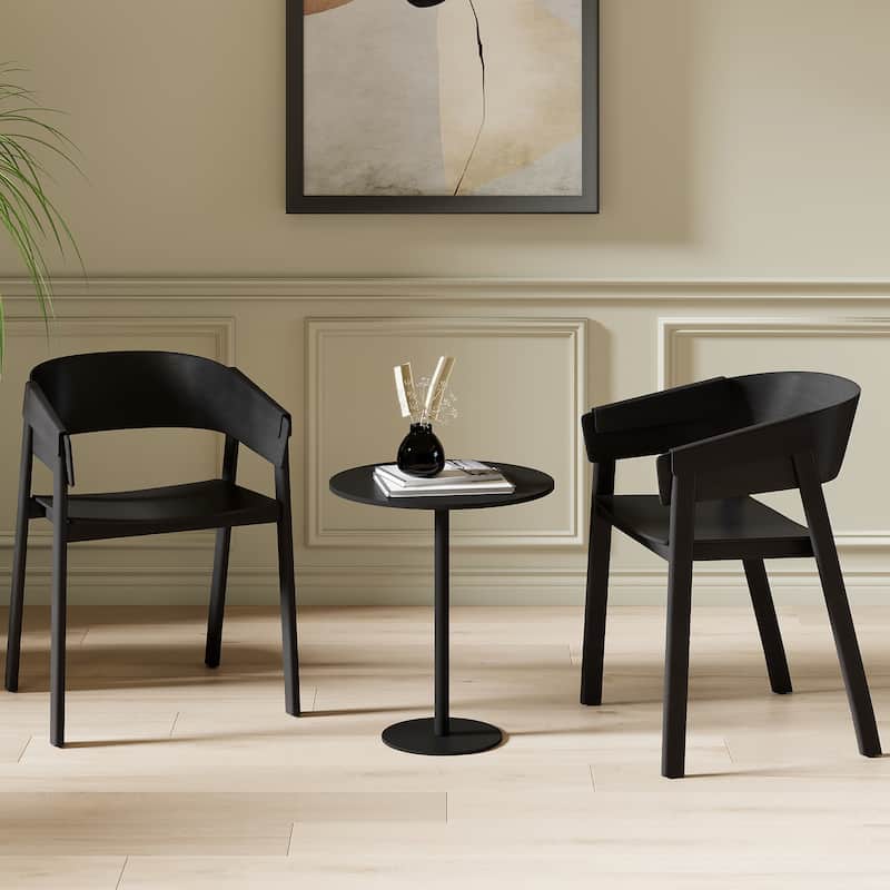 Mid-Century Modern Solid Wood & Oak Veneer Dining Chair, Set of 2