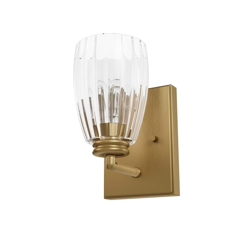 Hunter Rossmoor Luxe Gold 1-Light Wall Sconce Light Fixture Clear Glass - Bathroom Bedroom Hallway Office - Modern Designer