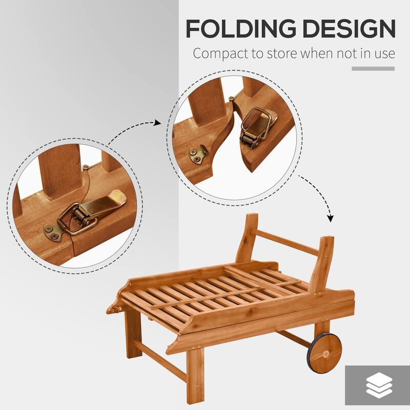 Outdoor Folding Chaise Lounge Pool Chairs, Acacia Wood Frame, Outdoor Sun Lounger with Wheels for Poolside, Beach and Backyard