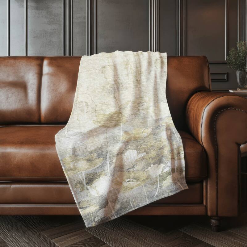 Premium Machine Washable Modern Floral Sherpa Throw Blanket - Beige - 4'2" x 5'10"