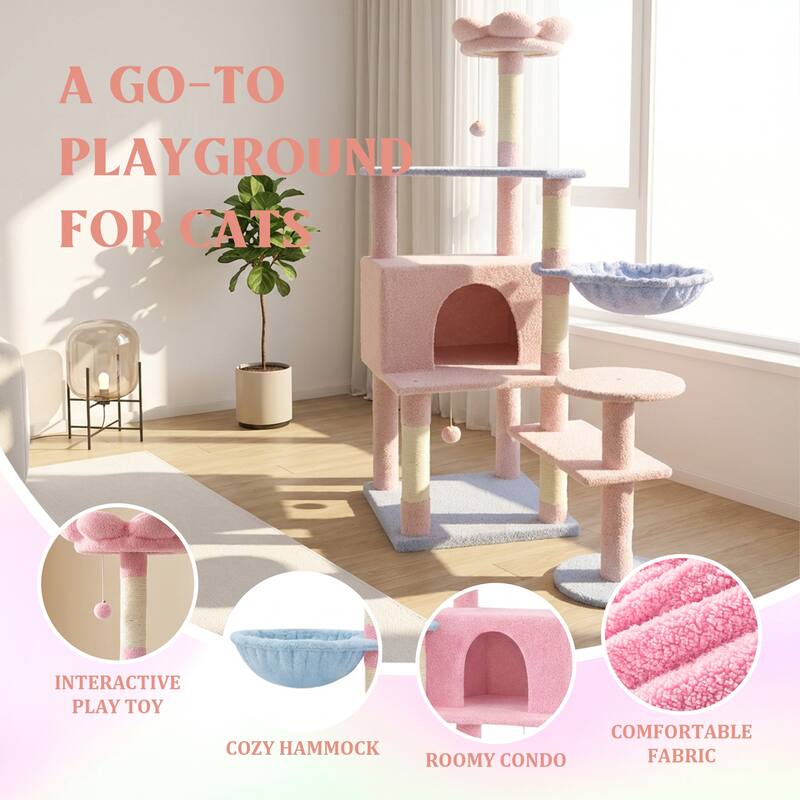 Flower Cat Tree With Large Condo Removable Flower Cushion And Hammock