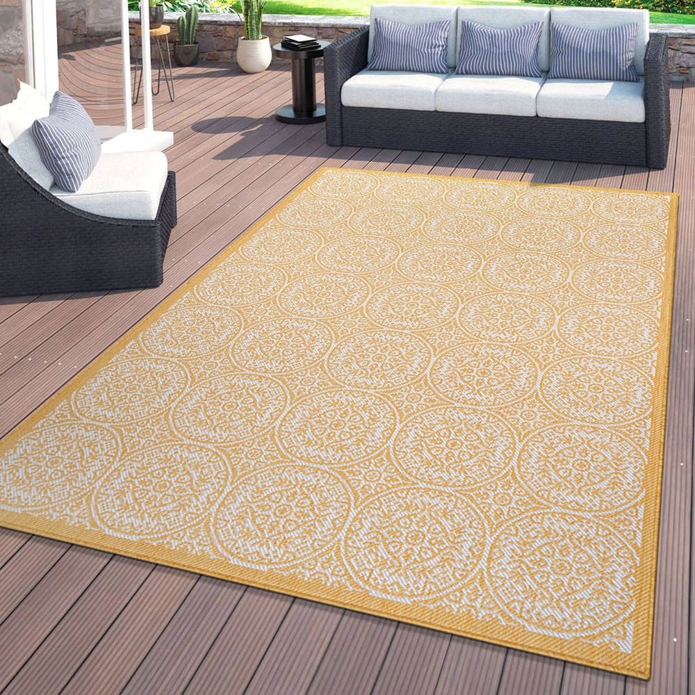 World Rug Gallery Transitional Floral Circles Textured Flat Weave Indoor/Outdoor Area Rug
