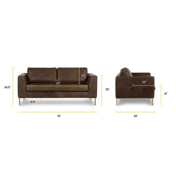 dimension image slide 5 of 12, Poly & Bark Calle 75" Genuine Italian Leather Apartment Sofa
