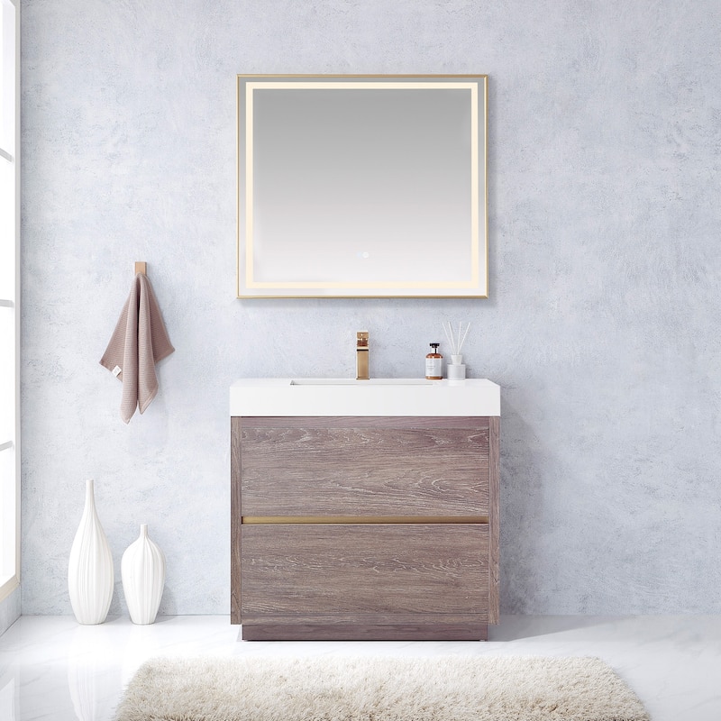 Huesca 36" Single Bath Vanity with White Stone Sink Top without Mirror