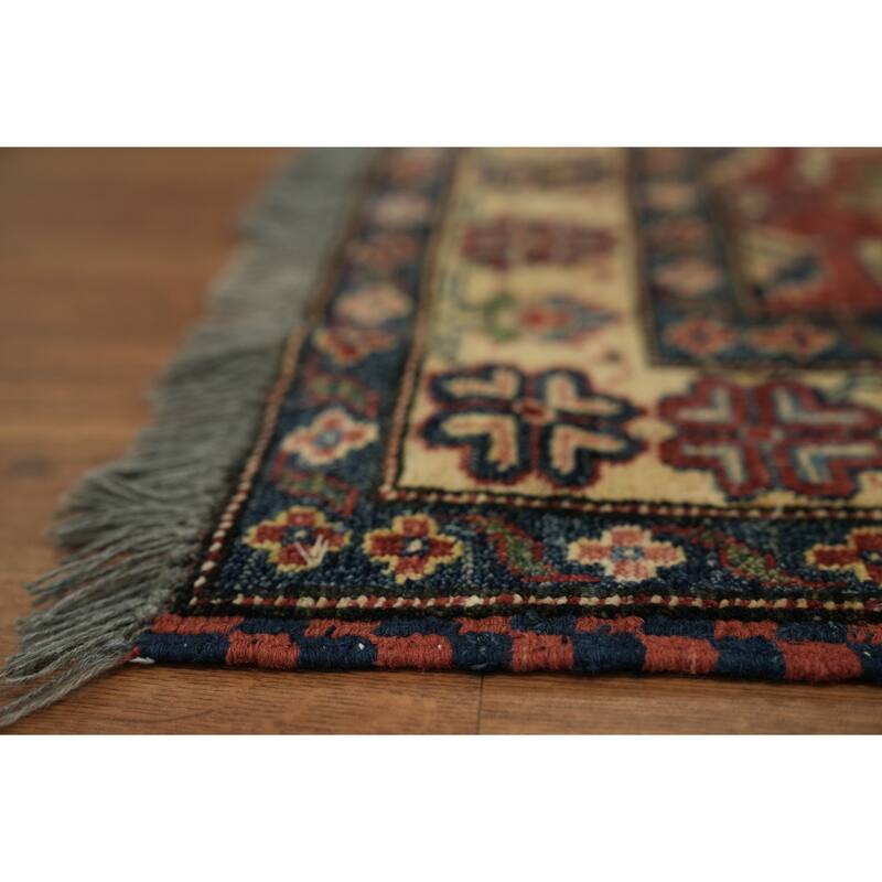 Hand Knotted Oriental 100% Wool Carpet Traditional Geometric Red Super Kazak Area Rug - 5' 7'' X 3' 9''
