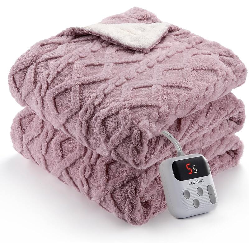 Heated Throw Blanket - Thick Tufted Sherpa Electric Blanket Throw with 10 Heating Levels and 10 Time Settings