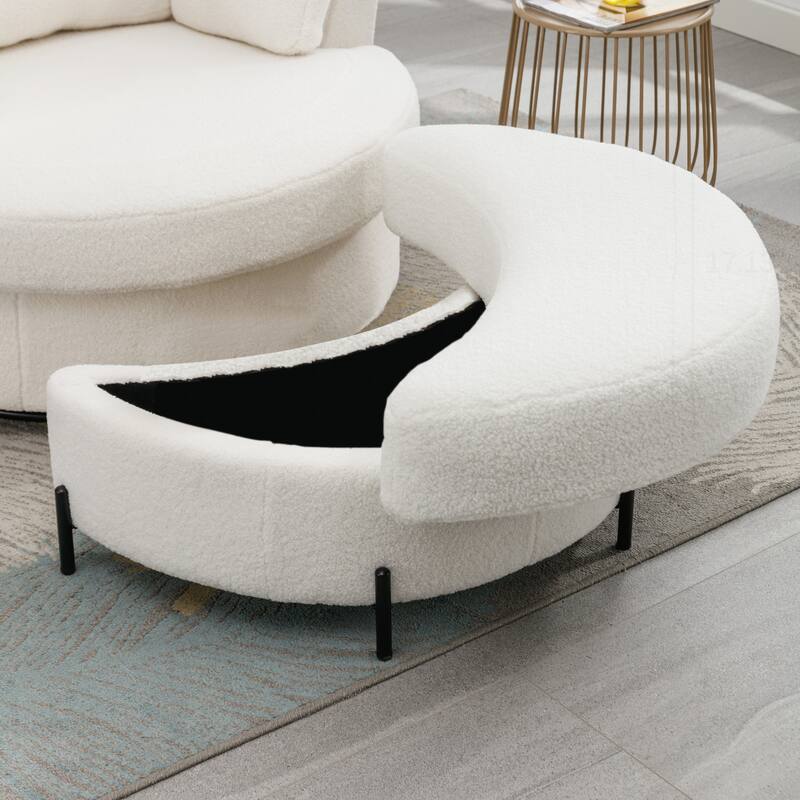 32.7" W Upholstered Half Crescent Moon Storage Ottoman