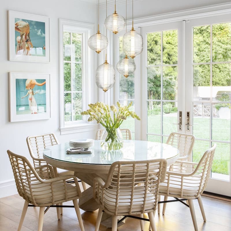 Glam Etched Ribbed Glass 5-Light Cluster LED Chandelier 16.3 in