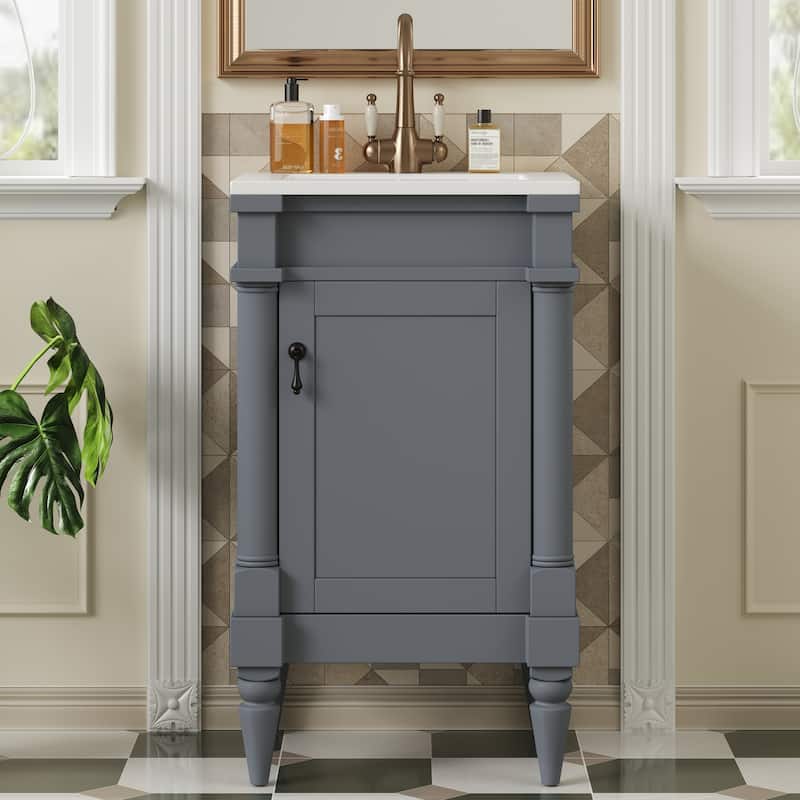 18-Inch Vanity With Sink,Storage Cabinet With Door,Freestanding Cabinet,Single Sink Cabinet With Adjustable Shelf - Gray