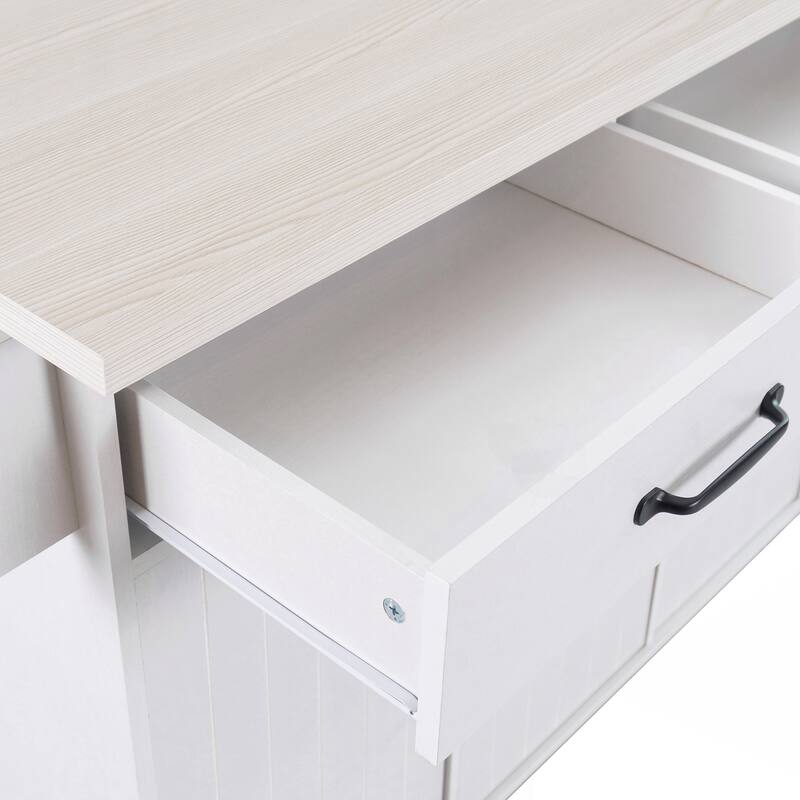 Kitchen Island with Trash Can Storage Cabinet, Kitchen Cart with Drop Leaf, Spice Rack