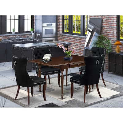 5-Piece Mahogany Finish Solid Wood Top - Rectangular Upholstered Dining Room Set - Seats 4